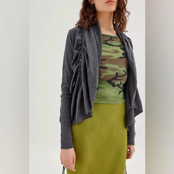 UO Zander Cinched Open-Front Cardigan, Grey, Size Small, New with Tags - Picture 4 of 4